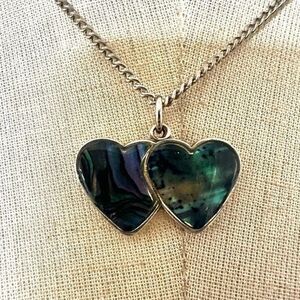 Abalone double heart pendant necklace
